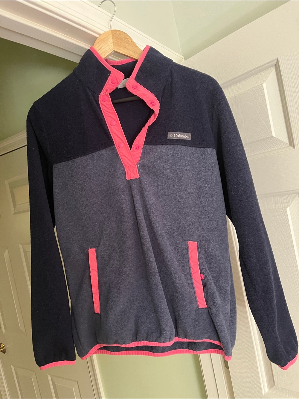Columbia Navy and Pink Snap-Front Fleece Pullover